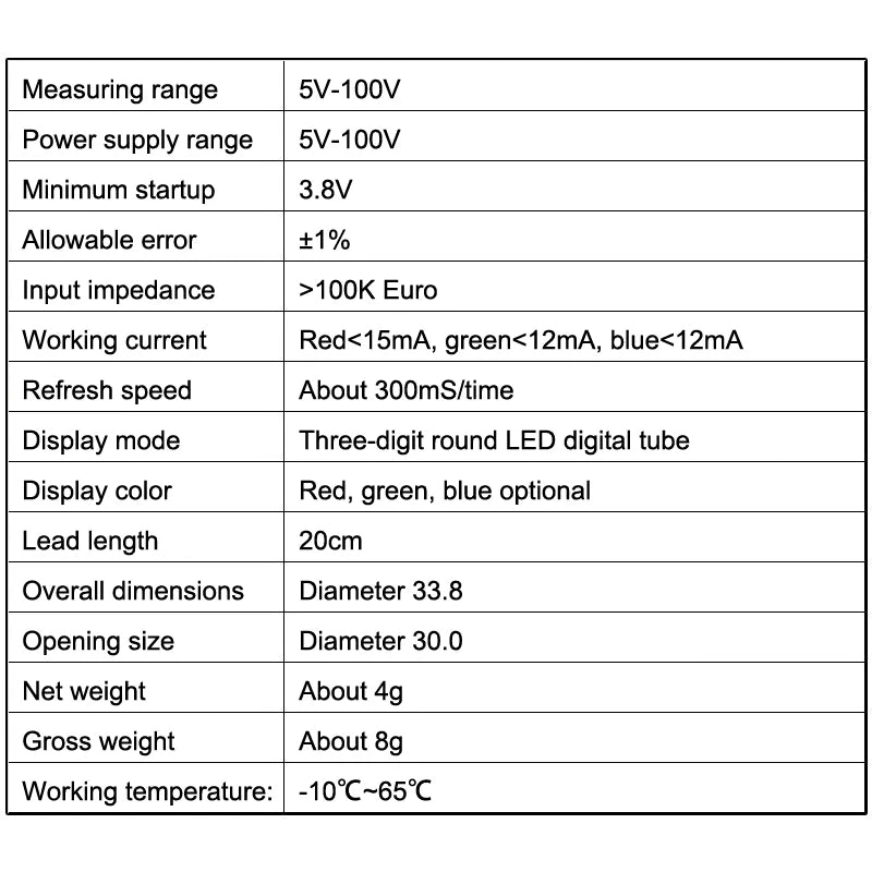 Waterproof DC 4-100V LED Digital Voltmeter – Vehicle Battery Monitor Digital Voltmeter Gauge Axl