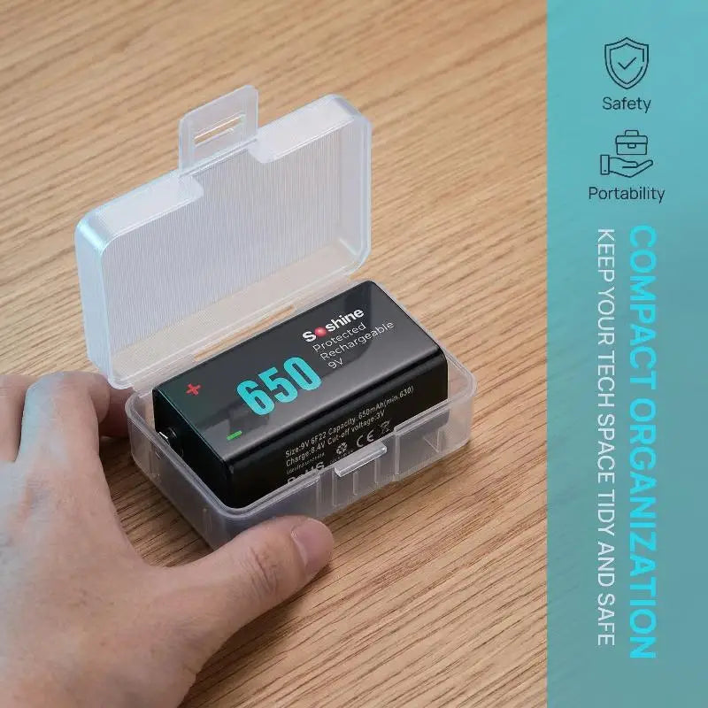 9V Battery Storage Case Set of 5 – Transparent Plastic Holder Battery Storage Case Axl