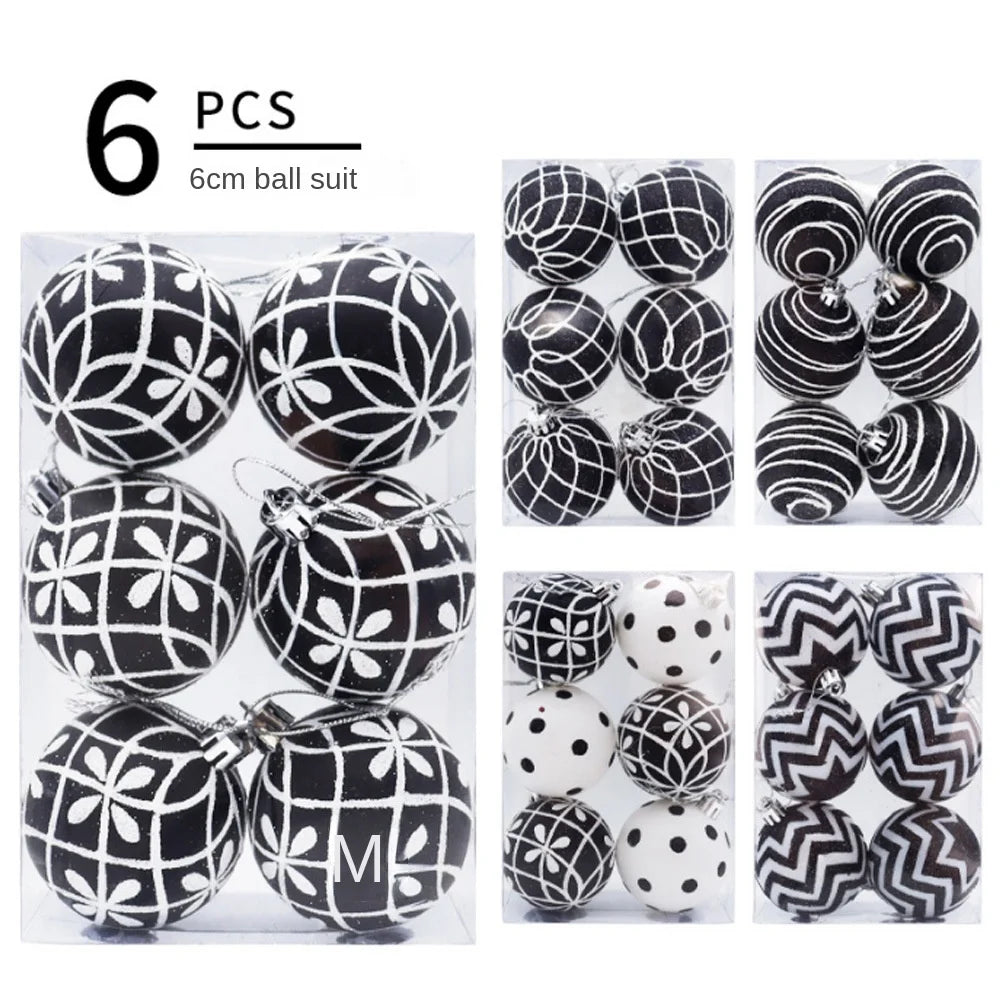 6-Pack Hand-Painted Black & White Christmas Ball Ornaments Christmas Ornaments Axl