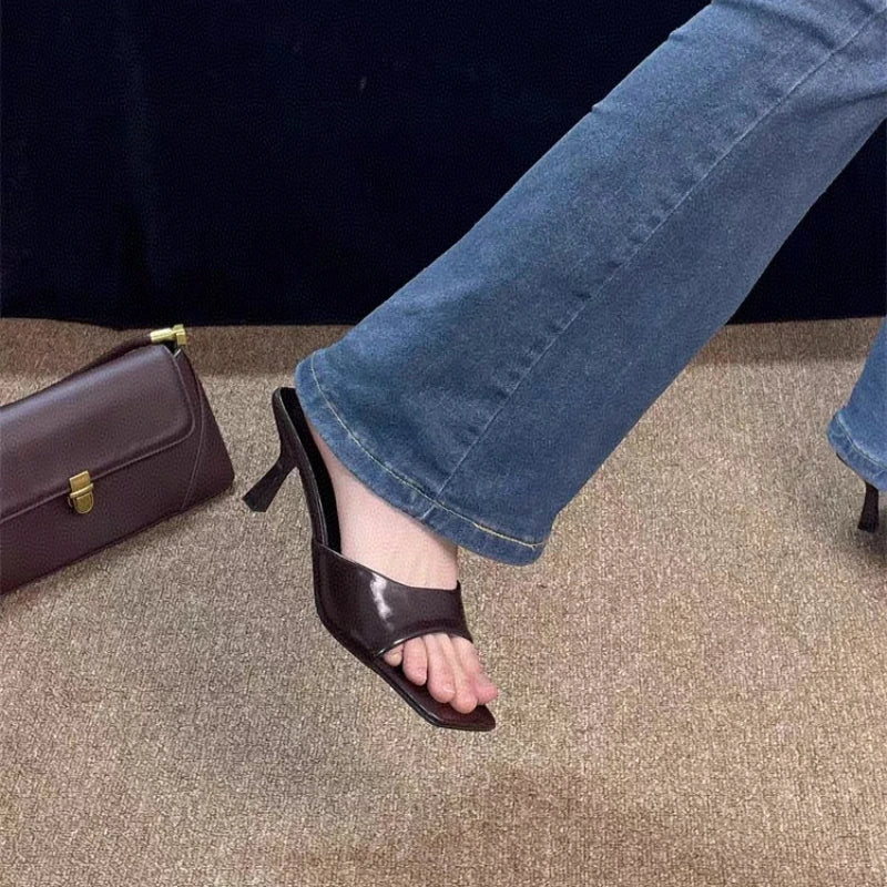 Women's Stiletto High Heel Slides – Square Open Toe Slip-On Pumps Stiletto Heel Slides Axl