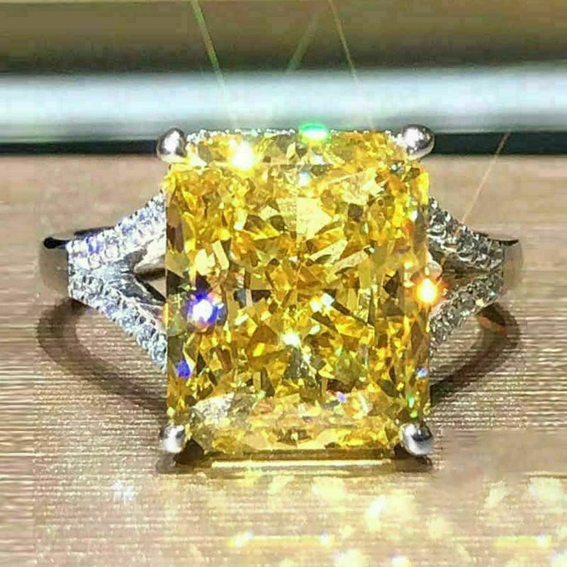 Huitan Yellow CZ Women's Ring | Silver-Tone Wedding Band CZ Fashion Ring Axl