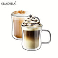 Double Wall Borosilicate Glass with Handle | 220/420ml Coffee Cup Insulated Coffee Glass Axl 2PCS 420ML