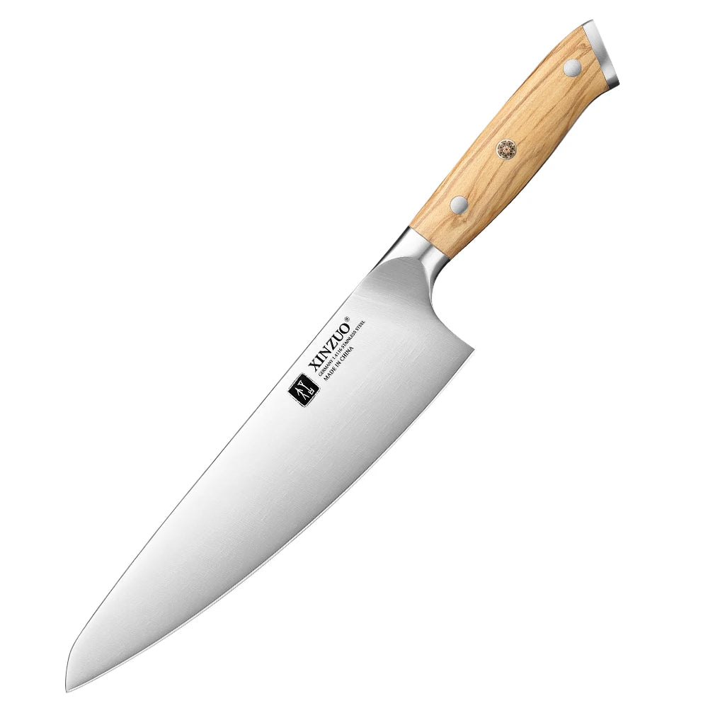 XINZUO German Steel Chef & Utility Knife Set – Olive Wood Handle Kitchen Knife Set Axl 1pc Chef Knife
