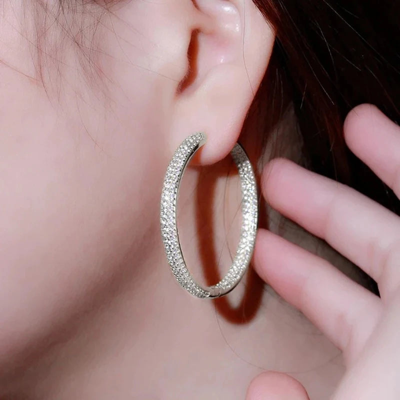 Huitan CZ Hoop Earrings – Sparkling Circle Silver & Gold CZ Hoop Earrings Axl