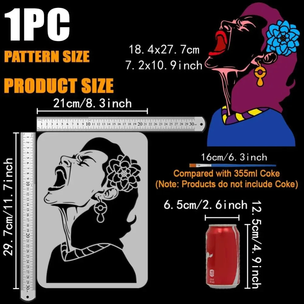 Shouting Woman Painting Stencil 8.3x11.7" with Brush | DIY Art Painting Stencil Axl