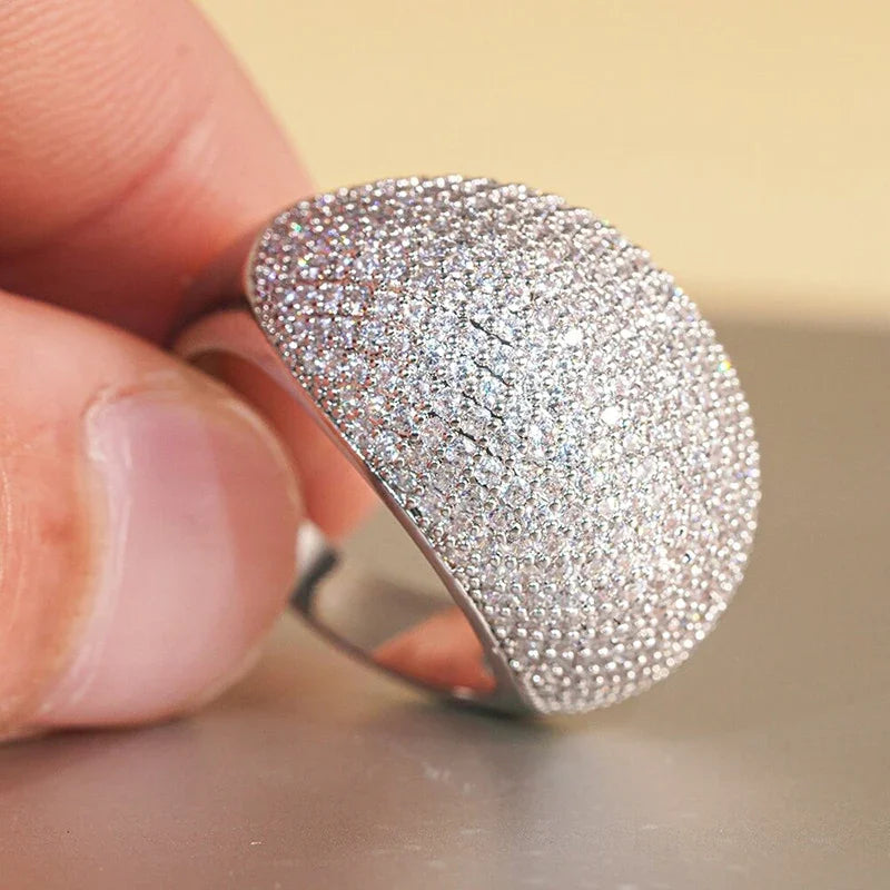 Huitan Cubic Zirconia Pave Wedding Ring for Women | CZ Band CZ Wedding Ring Axl T0929 6