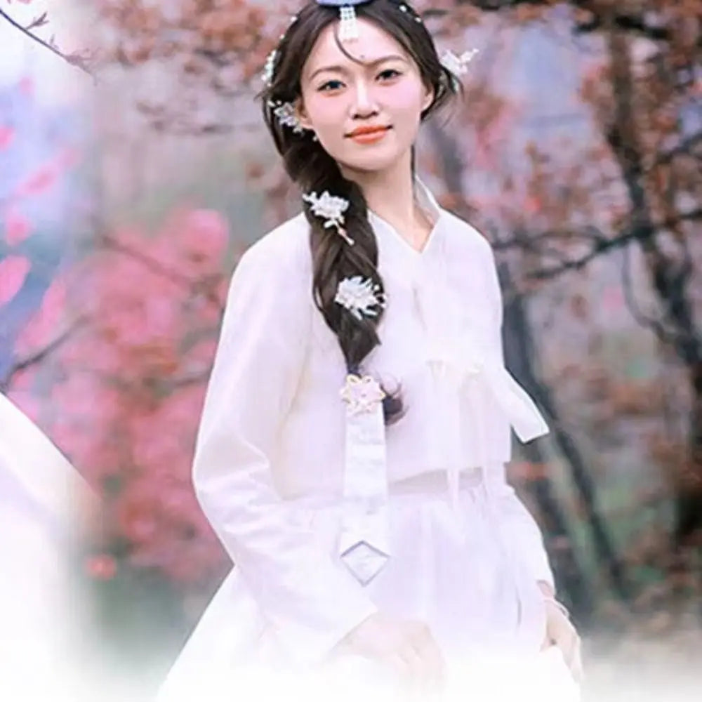 Korean Hanbok Headband – Floral Ribbon Hairband for Dance Costume Costume Headband Axl