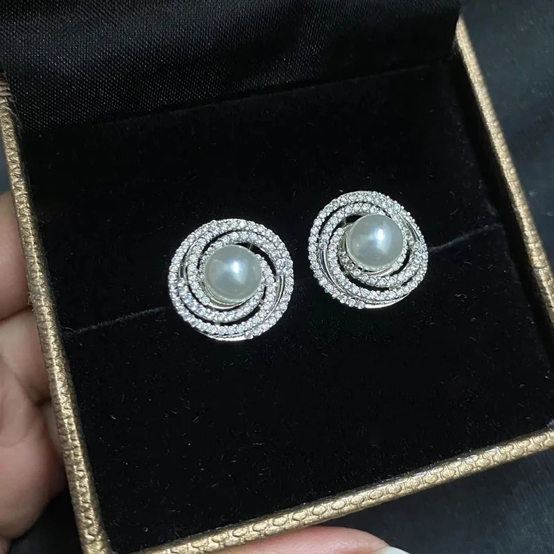 Huitan Pearl & Cubic Zirconia Stud Earrings for Women Stud Earrings Axl