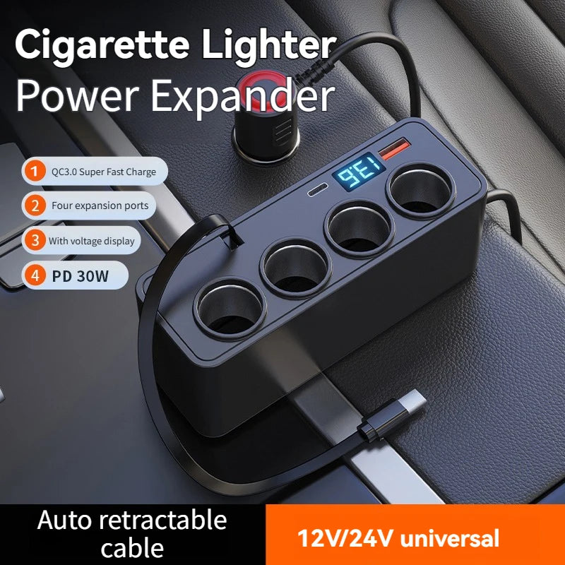 120W Car Charger – 4 Sockets & 3 USB Fast Charging Adapter Car Charger Adapter Axl