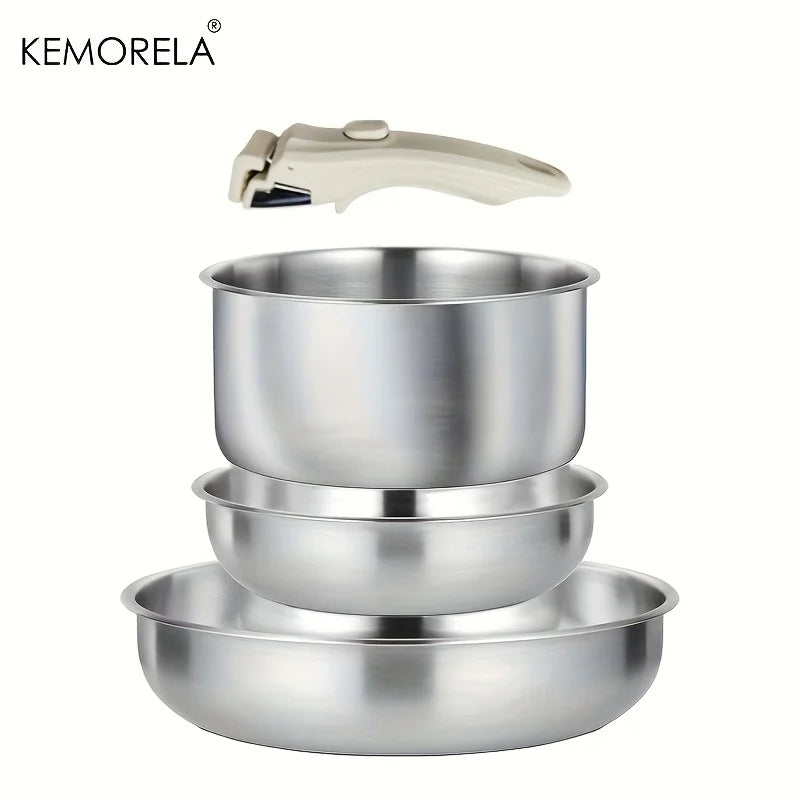 KEMORELA 4-Pc Stainless Steel Cookware Set – Detachable Handle Cookware Set Axl