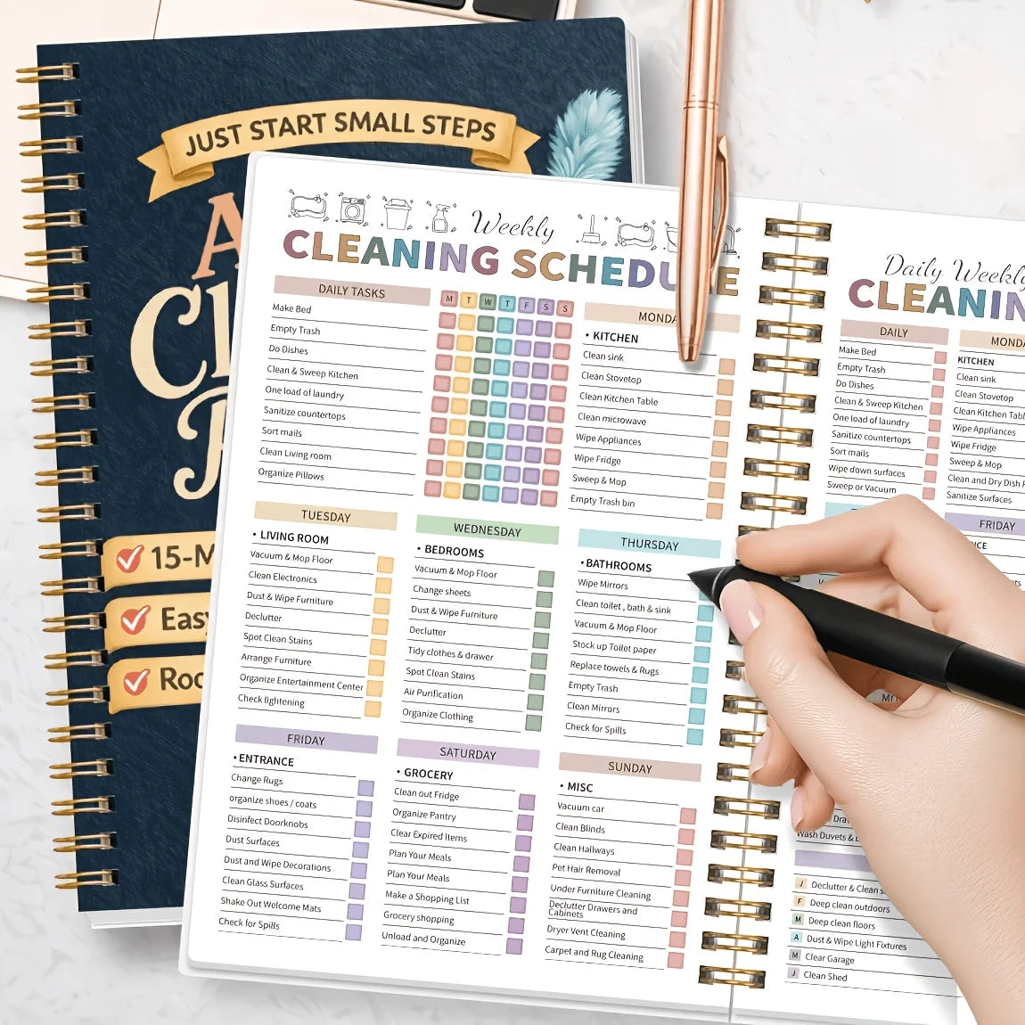 Spiral-Bound Cleaning Planner – Color-Coded Home & Office Schedule Cleaning Planner Axl