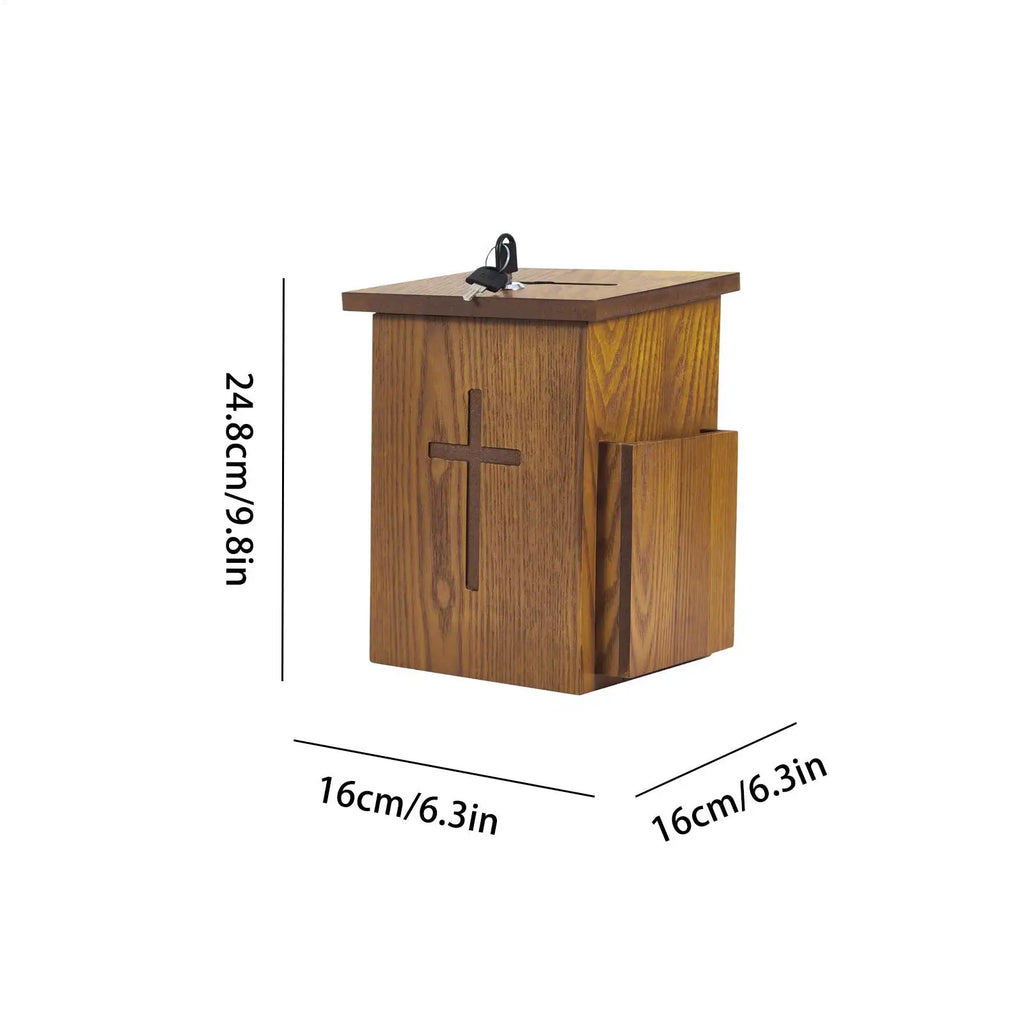 Wooden Lockable Prayer & Offering Box – Wall Mount Cross Lockable Offering Box Axl