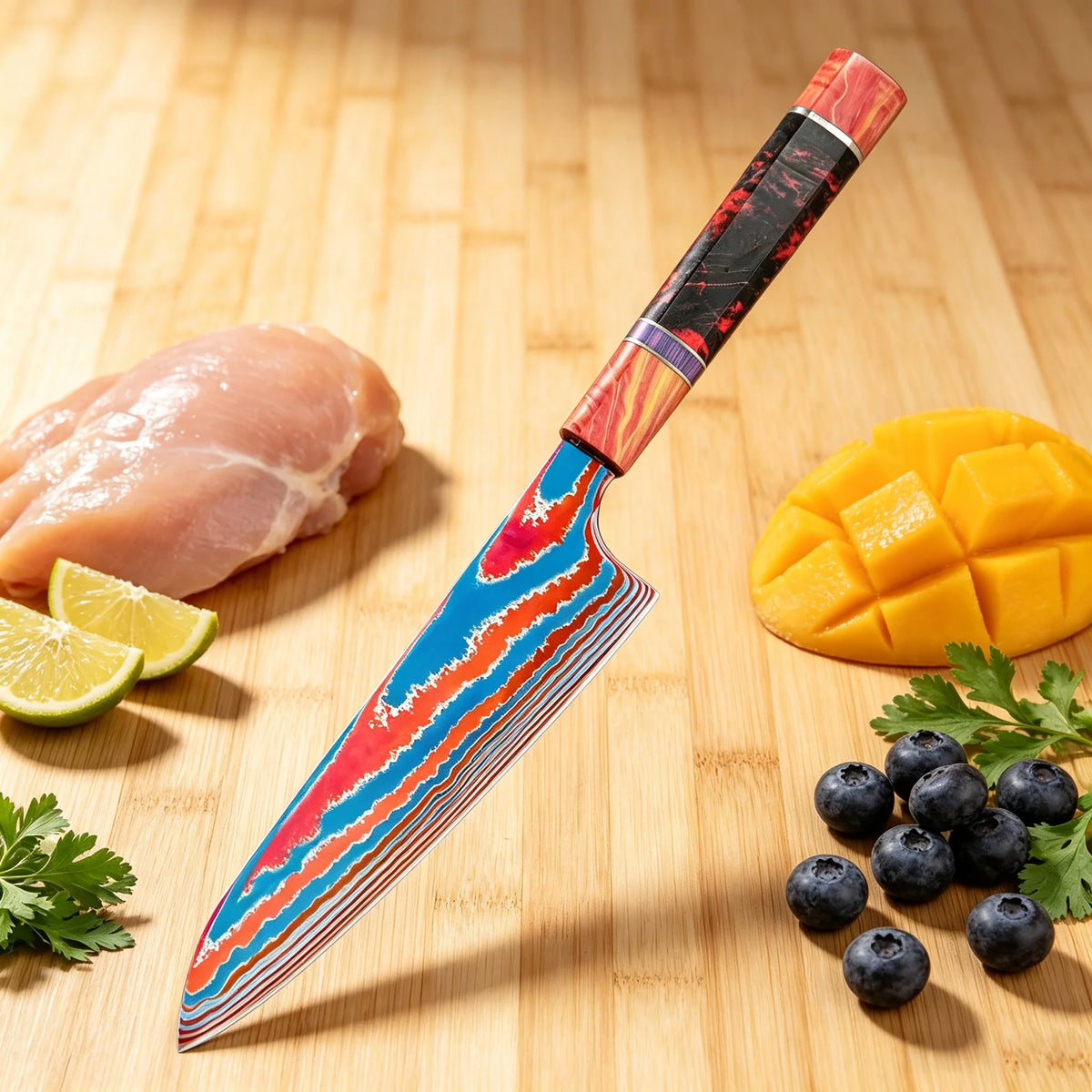 Damascus Titanium Chef Knife – Sharp 18cm Slicing Knife Damascus Chef Knife Axl
