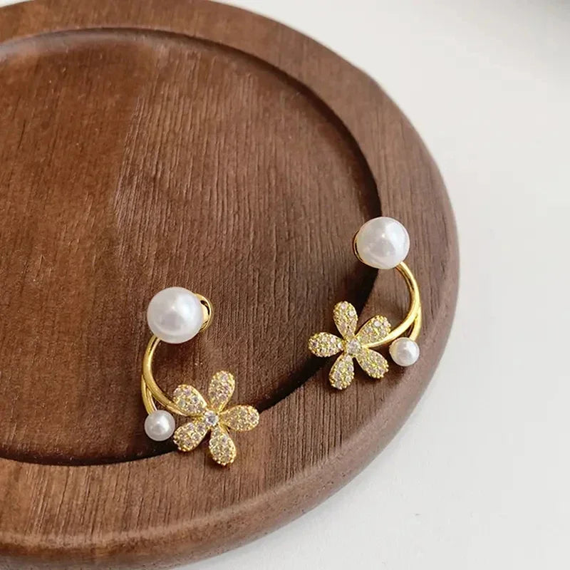 Pearl Flower Drop Earrings – Cubic Zirconia & Simulated Pearl Drop Earrings Axl