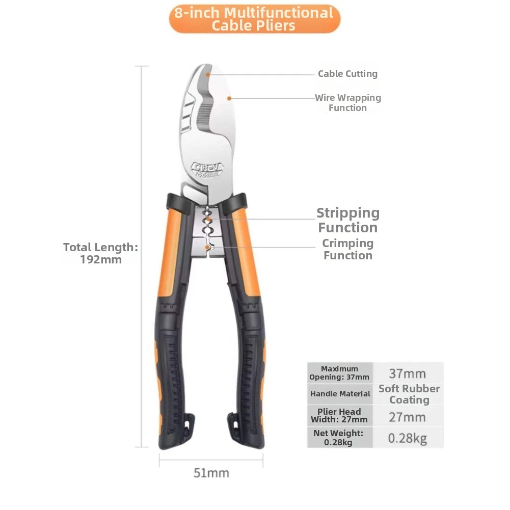 8-Inch Needle Nose Pliers – Wire Stripper, Crimper & Cutter Multi-Function Pliers Axl cable plier China Mainland