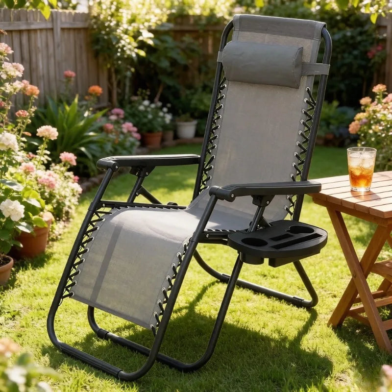 Folding Outdoor Lounge Chair with Cup Holder & Headrest Outdoor Lounge Chair Axl