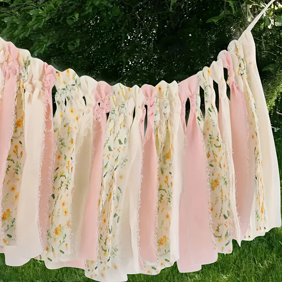 Floral Tassel Banner Pink Ribbon – Birthday & Wedding Decor Party Banner Decor Axl