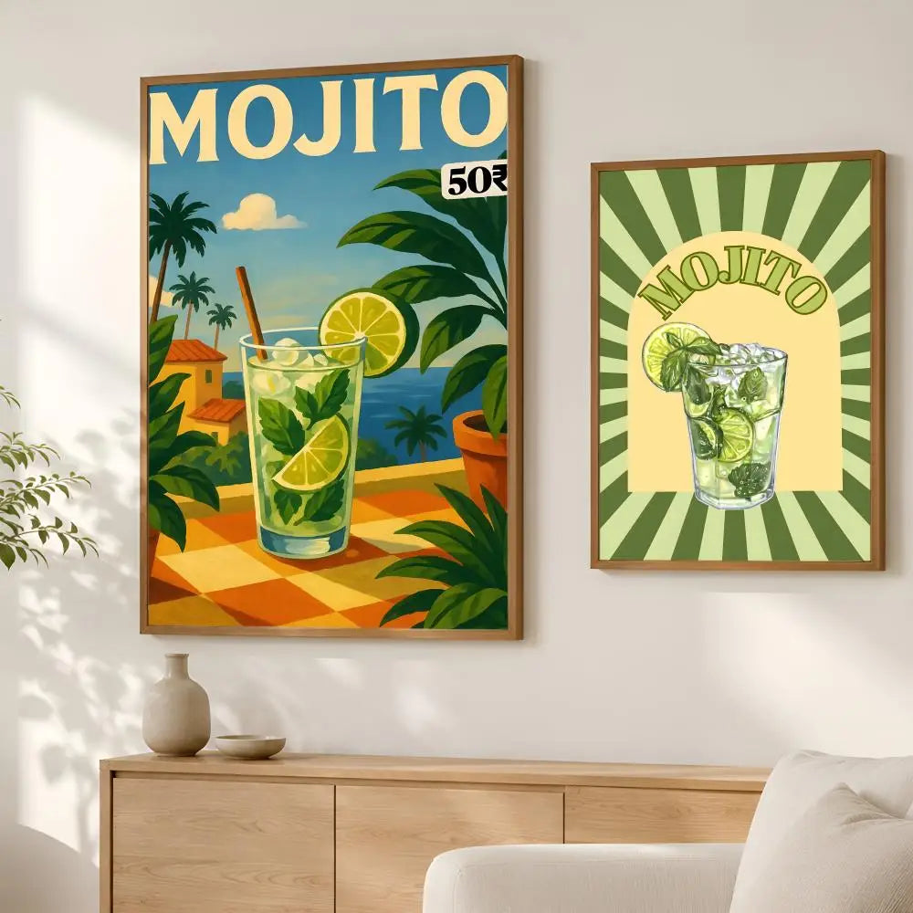Cocktail Mojito Self-Stick Wall Art Poster – Waterproof HD Decor Wall Art Poster Axl