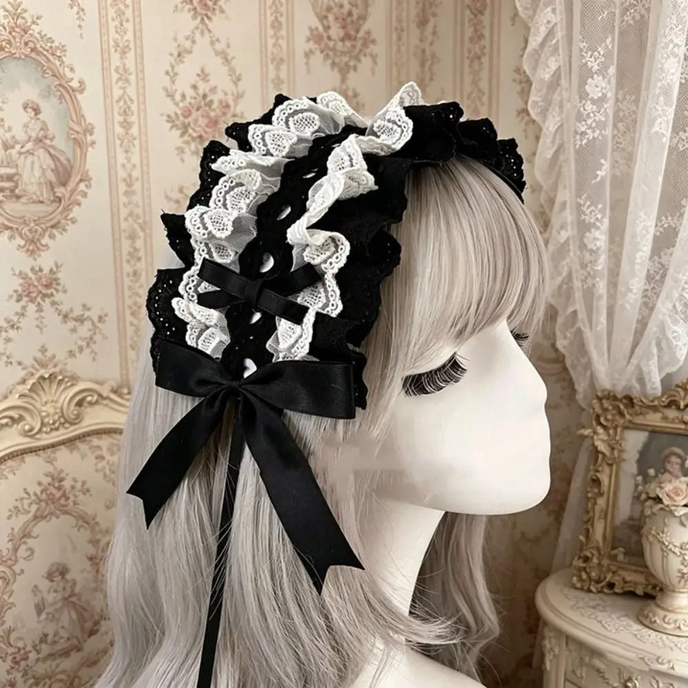 Gothic Lolita Wings Lace Headband – Ruffled Rivet Hairband Lace Hair Headband Axl