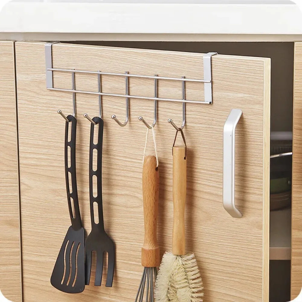 Over The Door 5-Hook Stainless Steel Organizer Rack Door Hook Organizer Axl
