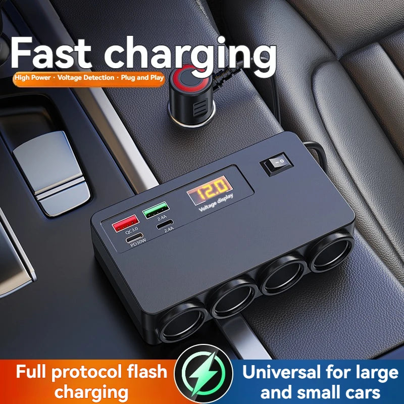 4-Port QC3.0 PD Car Charger 120W Fast Charging Adapter 12–24V Car Charger Adapter Axl