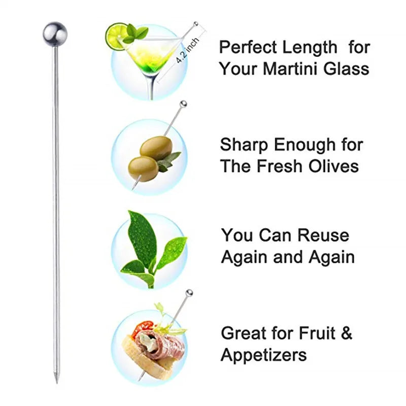 Stainless Steel Cocktail Picks – Martini & Fruit Picks 10/50/100 Cocktail Picks Axl