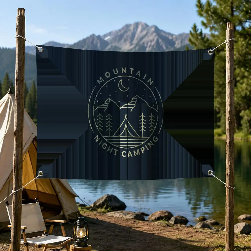 Camping Outdoor Logo Flag Banner – Wall Decor Indoor & Outdoor Wall Flag Banner Axl