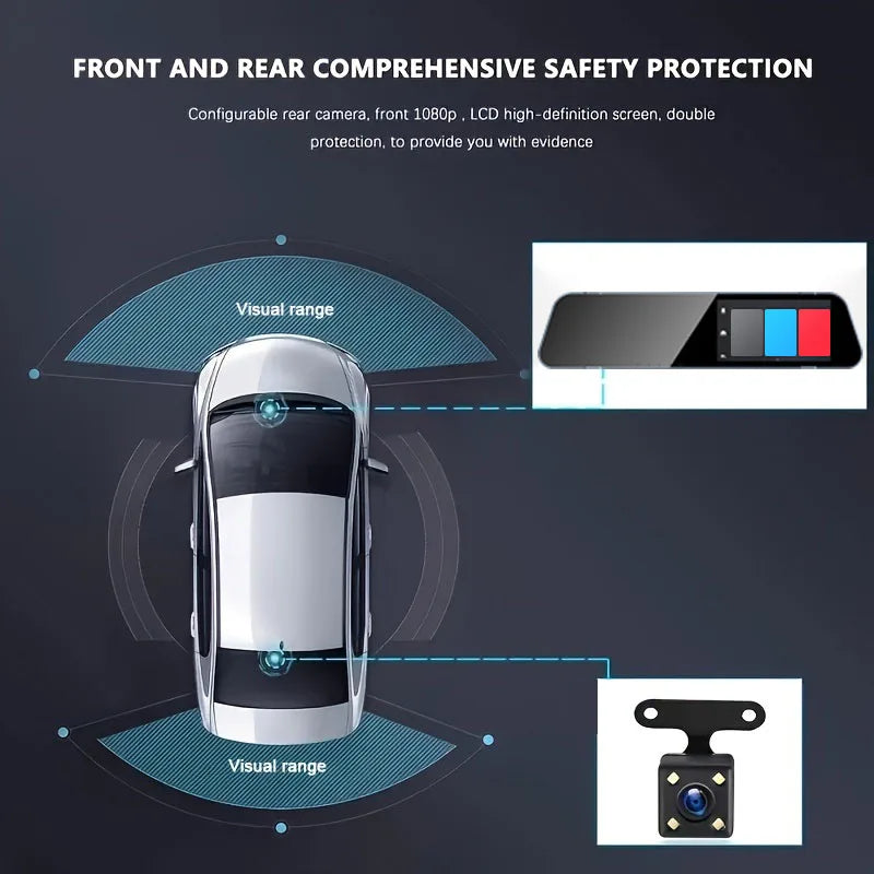 Baideluo 1080P Dash Cam | Rearview Mirror DVR + Rear Camera Car Dash Camera Axl