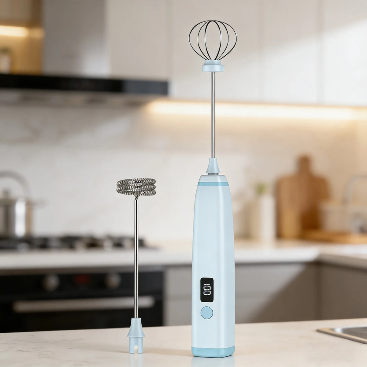 Cordless Rechargeable Milk Frother – Coffee Foam & Egg Whisk Handheld Milk Frother Axl Light Blue