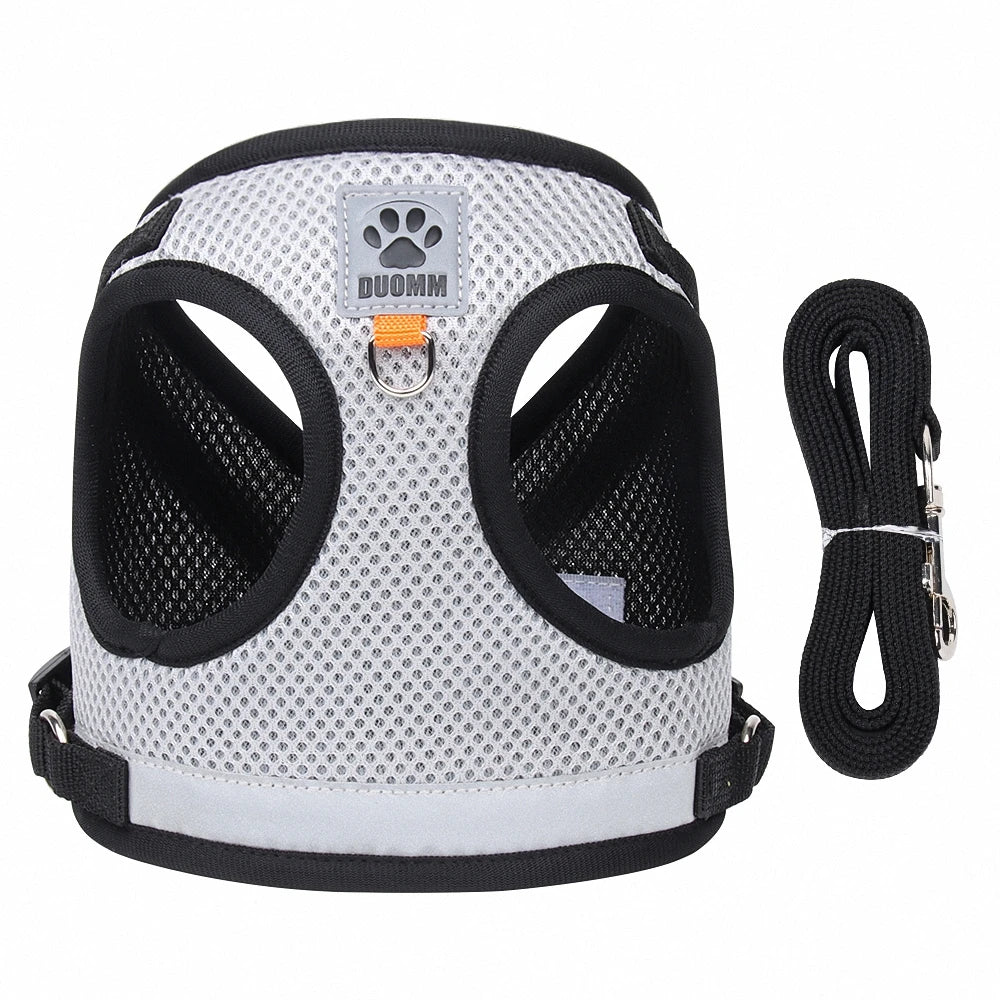 Vest Style Pet Harness & Leash Set – Reflective Mesh, Escape-Proof Pet Harness Set Axl Gray L
