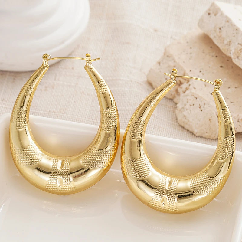 Huitan Large U-Shape Hoop Earrings – Bohemian Textured Metal Hoop Earrings Axl