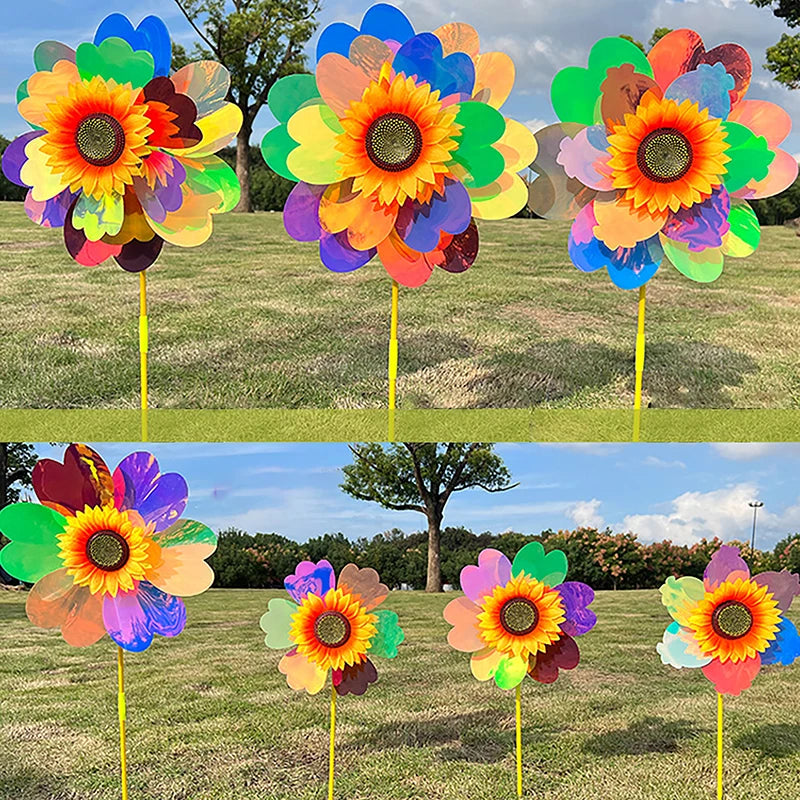 Double Layered Sunflower Wind Spinner – Garden Lawn Stake Garden Wind Spinner Axl