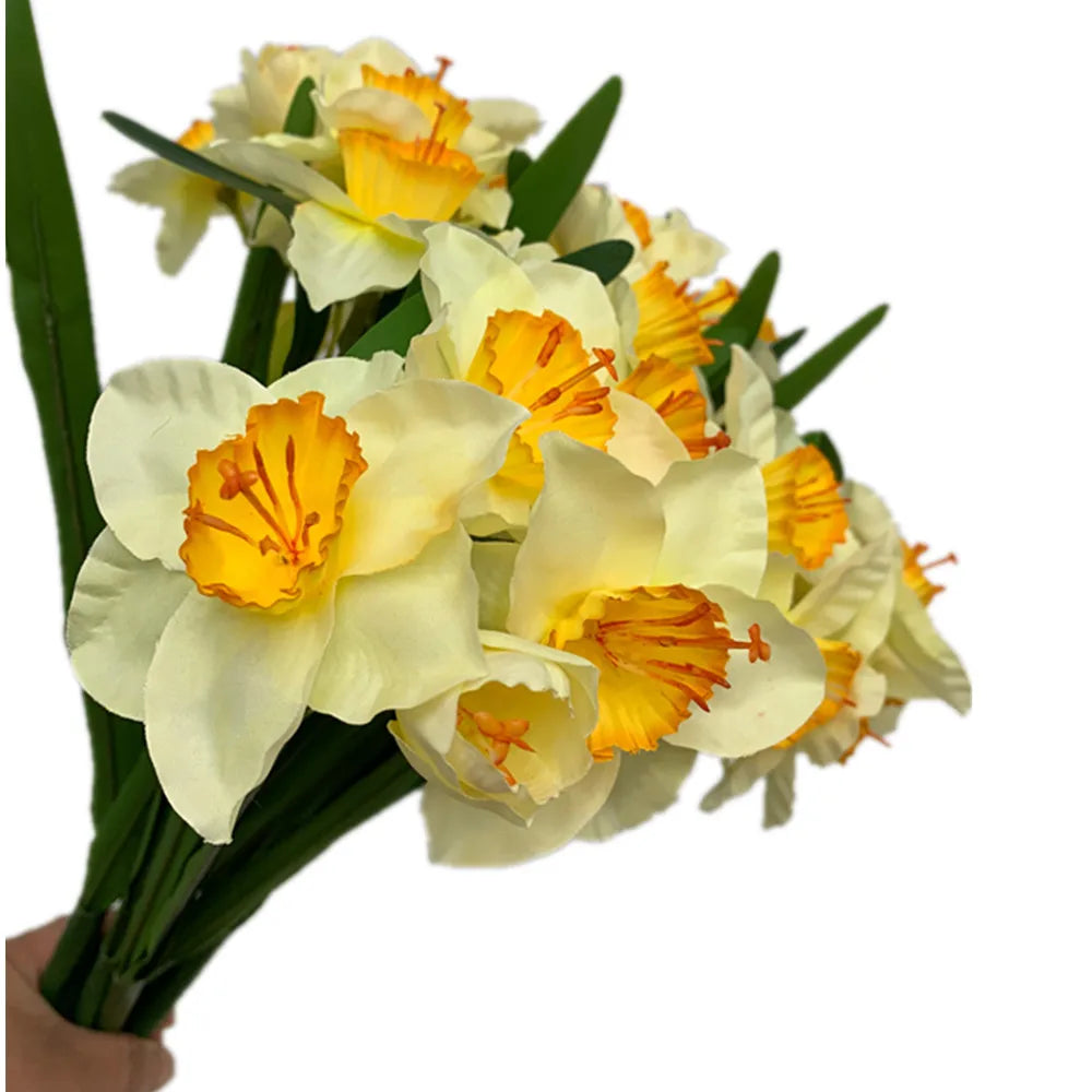 Artificial Yellow Daffodil Branch – 4-Head Silk Narcissus Stem Artificial Flower Stem Axl
