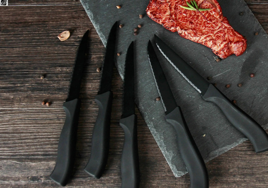 Serrated Steak Knife Set 4/6/8 Pc – German Steel Black Handle Steak Knife Set Axl