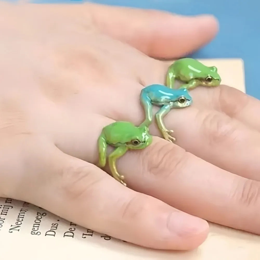 Adjustable Frog Open Ring – Green & Blue Unisex Animal Jewelry Fashion Ring Axl