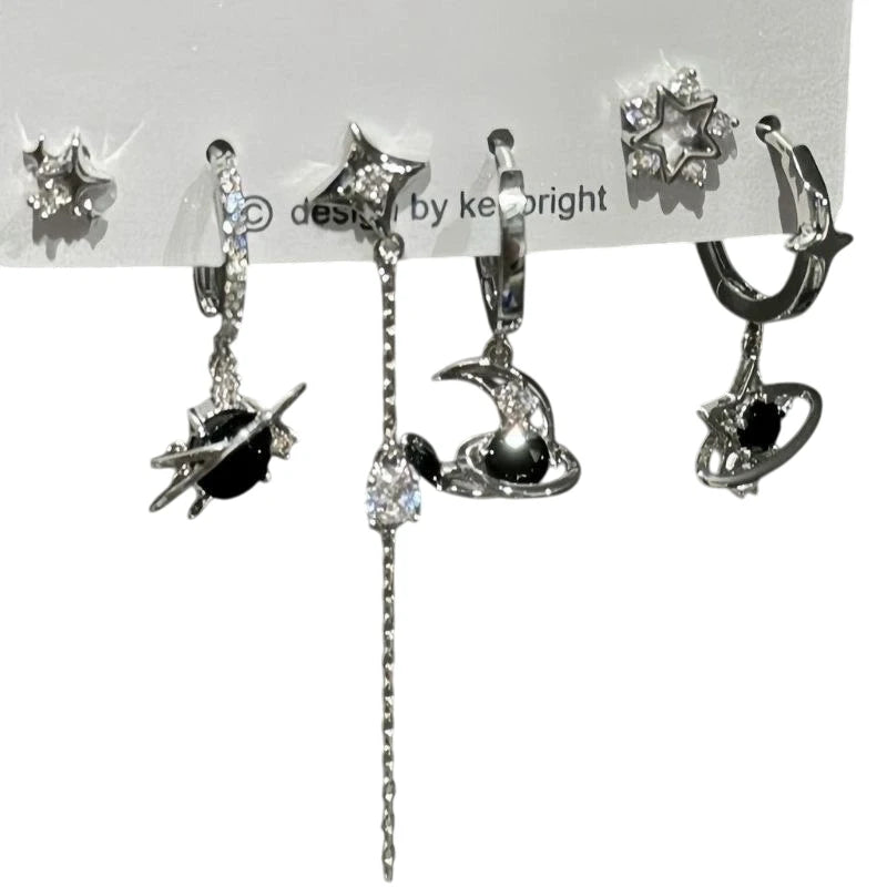 6-Piece Goth Punk Crystal Drop Earrings – Y2K Aesthetic Set Drop Earrings Set Axl