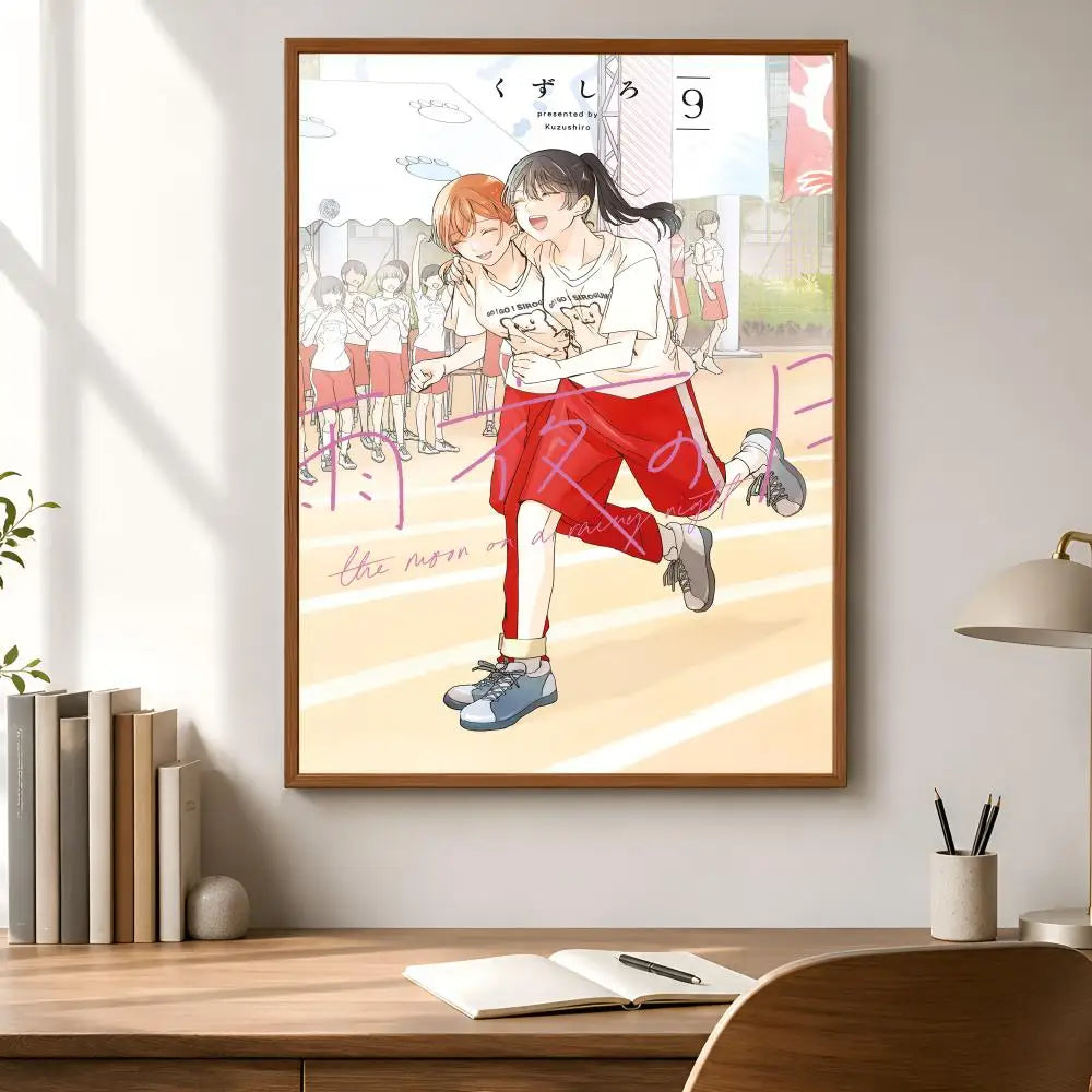 Manga Moon Rainy Night Waterproof PVC Peel & Stick Wall Poster Wall Art Poster Axl