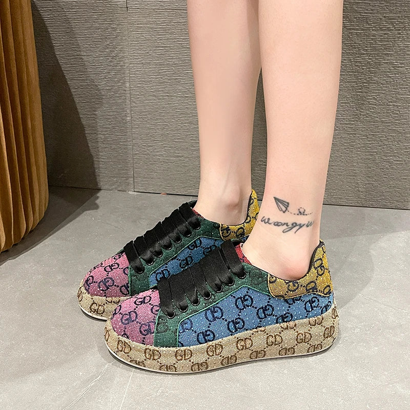 Women's Rhinestone Platform Sneakers – Luxury Designer Casual Shoe Platform Sneakers Axl