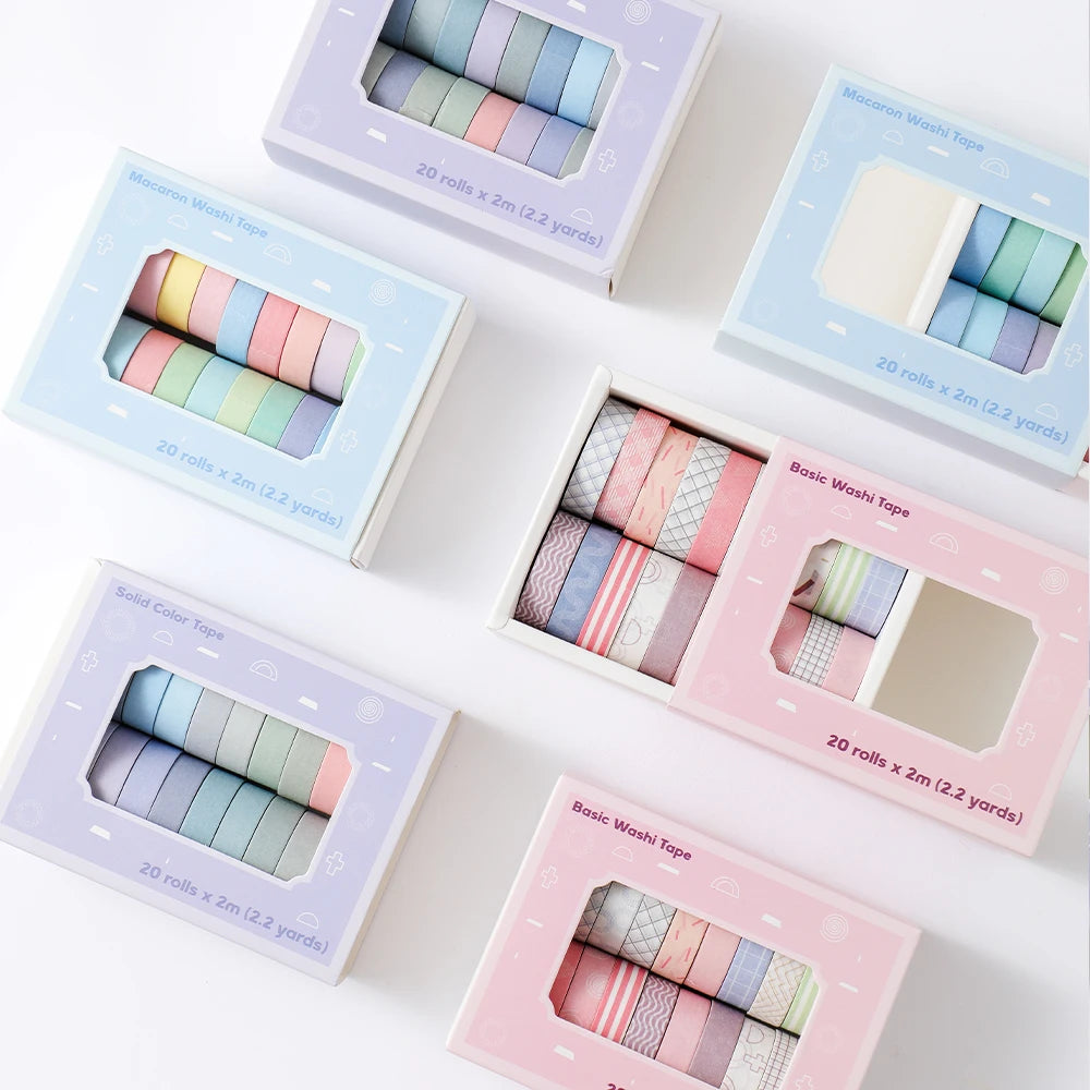 20-Roll Washi Tape Set – Thin Masking Tape for DIY & Crafts Washi Tape Set Axl