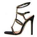 Women's Metal Rivet High Heel Sandals – Square Toe Party Shoes High Heel Sandals Axl Black 36