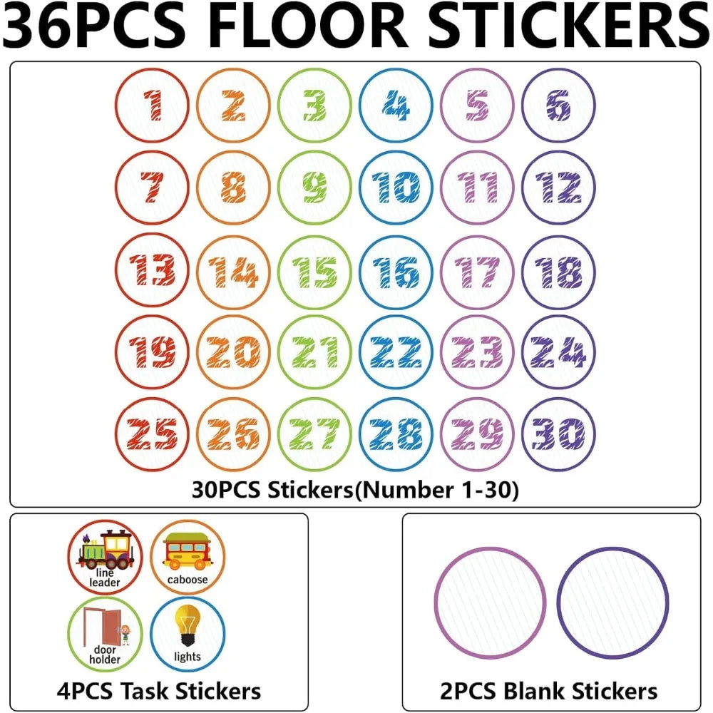 36-Pack Classroom Floor Number Spot Stickers – 4" PVC Dots Classroom Floor Stickers Axl