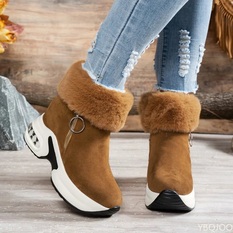 Women's Winter Ankle Boots – Anti-Slip Thick Sole Zip-Up Women's Ankle Boots Axl 37 Brown