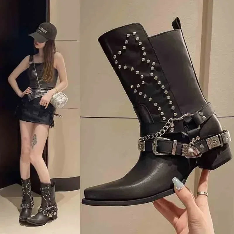 Women's Ankle Boots Riveted Buckle Pointed Toe Wedge | EU 35–50 Women's Ankle Boots Axl