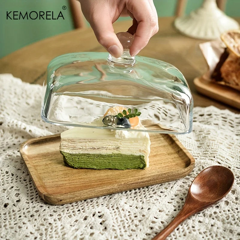 Wood Cake Stand with Glass Dome Cover – Dessert Serving Tray Cake Stand & Dome Axl