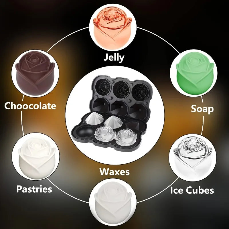 KEMORELA Diamond Rose Silicone Ice Cube Tray Mold | Bar & Home Silicone Ice Cube Tray Axl