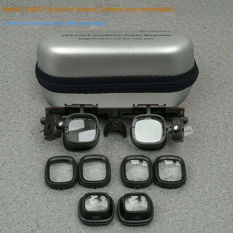Head-Mounted LED Magnifier Glasses – 24X with Multiple Lenses LED Magnifier Glasses Axl 2925S1