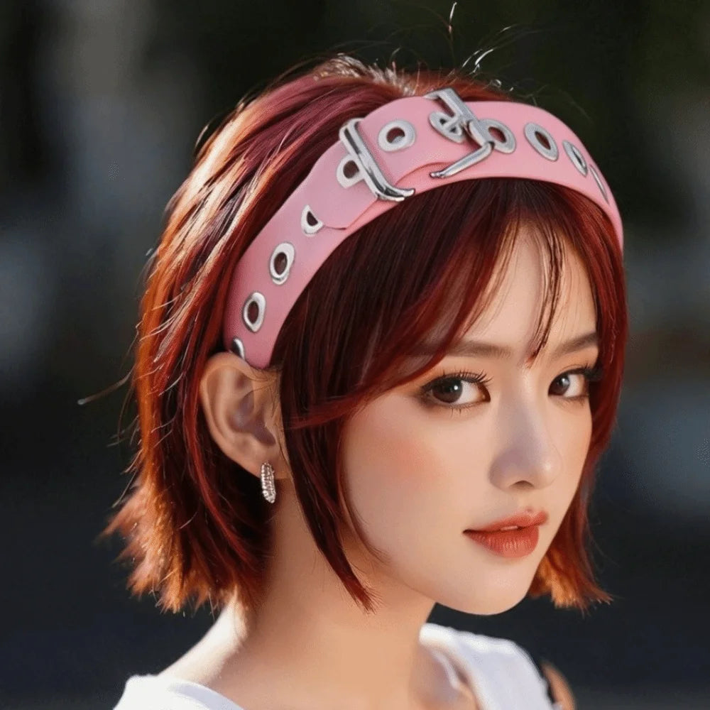 Punk Gothic Leather Rivet Buckle Headband – Hair Hoop Gothic Hair Headband Axl