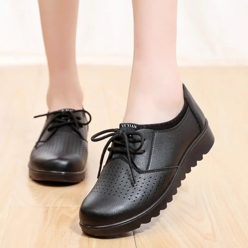 Women's Black Oxford Lace-Up Wedge Flats | Non-Slip Loafers Women's Oxford Flats Axl