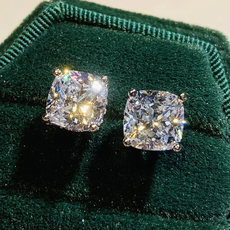 Huitan Cushion-Cut CZ Stud Earrings – Silver-Tone Classic CZ Stud Earrings Axl