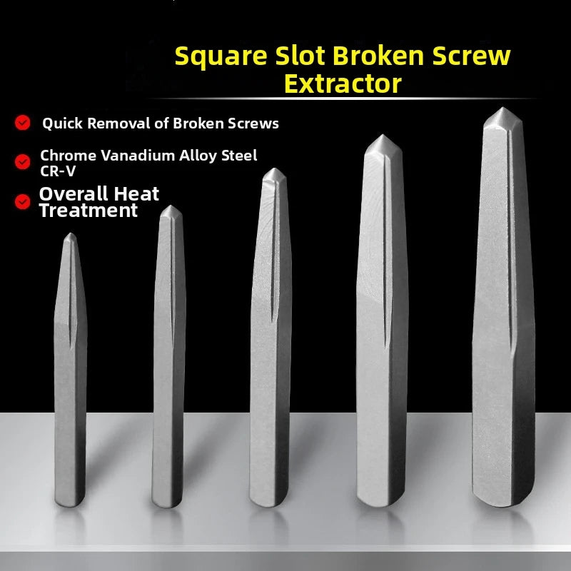 6-Piece Broken Screw Extractor Set | CR-V Steel Square Groove Screw Extractor Set Axl